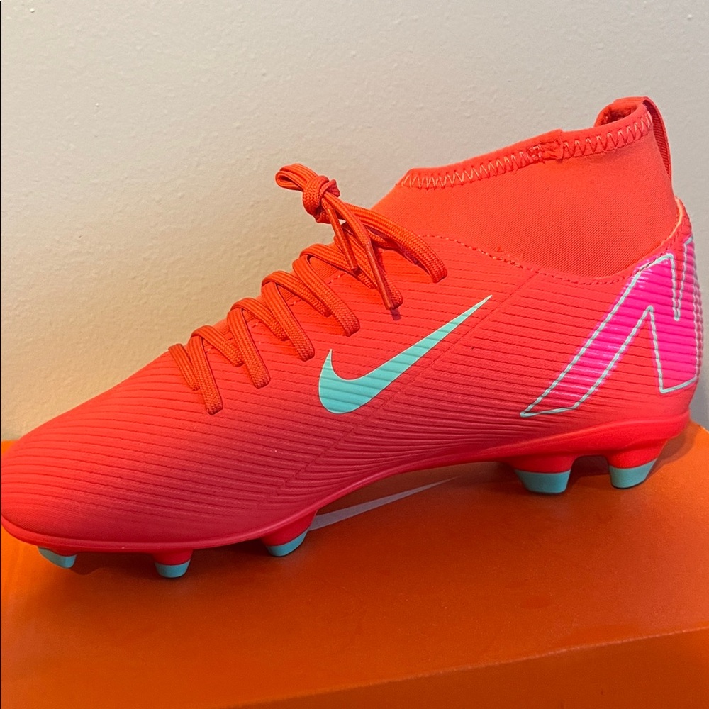 Nike Vibrant Orange Soccer Cleats with Aqua Swoosh